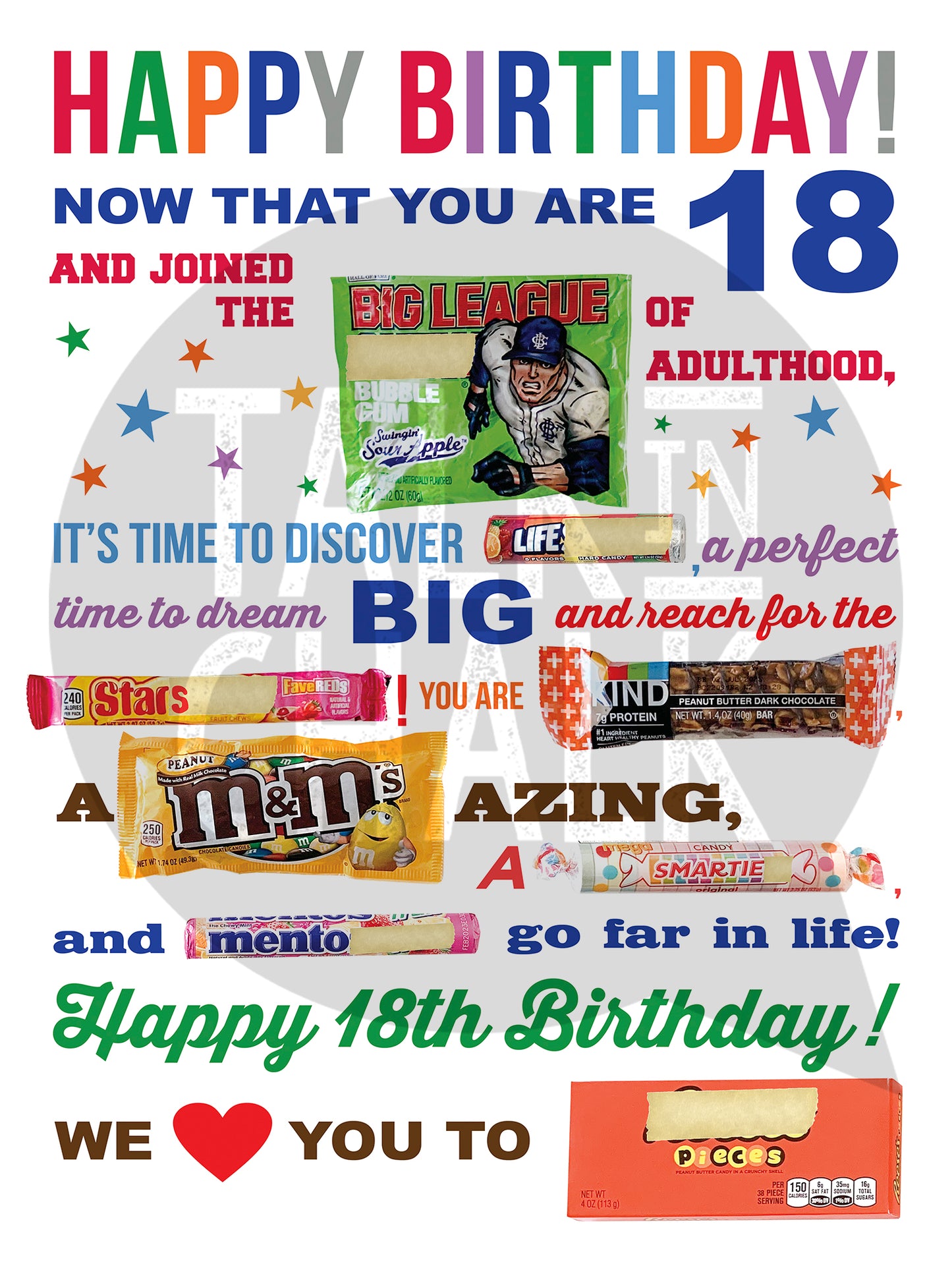 18th Birthday Candy Gram PRINTABLE Poster, DIY Birthday Candy Poster for Son, Daughter