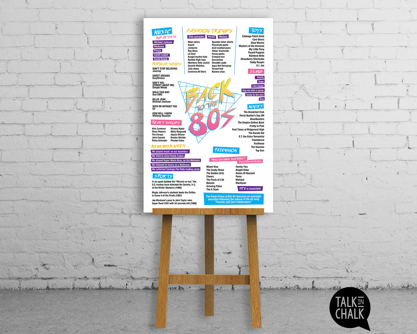 Back to the 80s Printable Poster, Printer-Friendly Eighties themed Party Decor