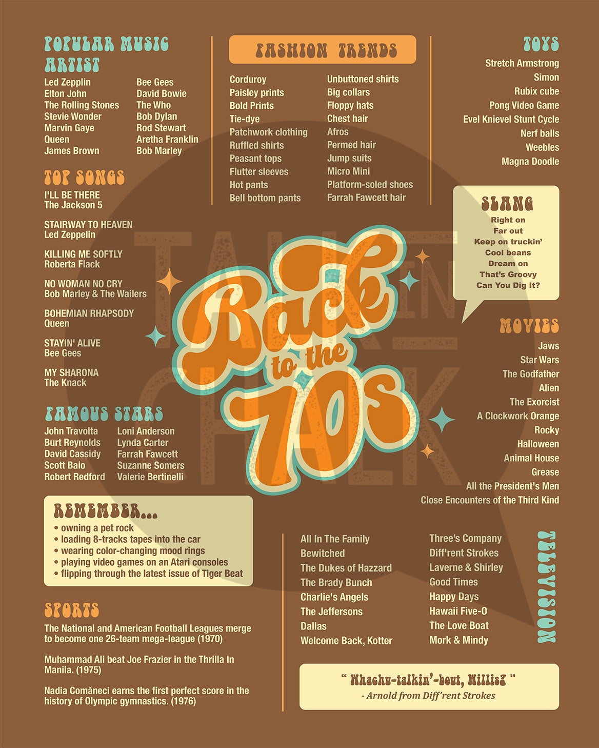 Back to the 70s Printable Poster, Seventies themed Party Decor, 50 Year Reunion Ideas