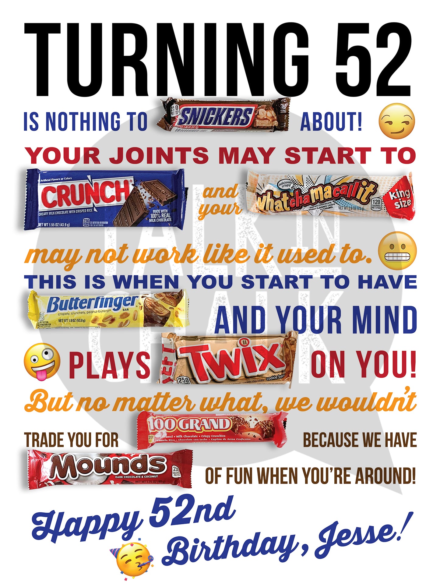 PERSONALIZED Name and Age Candy Gram PRINTABLE for Over the Hill Birthday, DIY Birthday Candy Poster