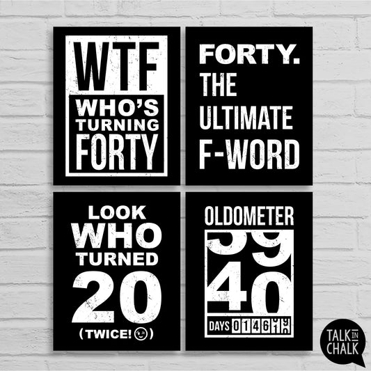 Funny 40th Birthday Printable Sign Pack, Sarcastic 40th Birthday Party Decorations