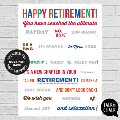 Funny Retirement Candy Gram Printable Poster, Candy Board for Retiree