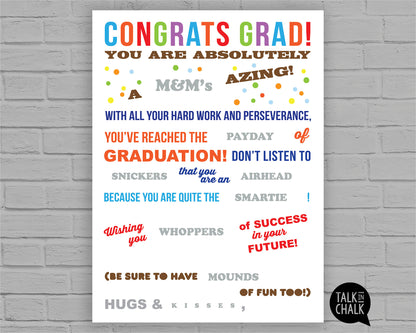 Congrats GRAD Candy Gram PRINTABLE 18x24 Poster, DIY Congratulations Card for Son, Daughter