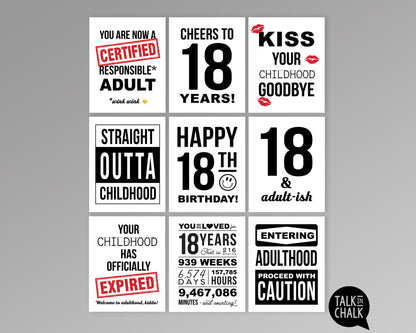 18th Birthday PRINTABLE Sign Pack - Bundle, Set of 9 Signs, Easy to Print, Instant Download