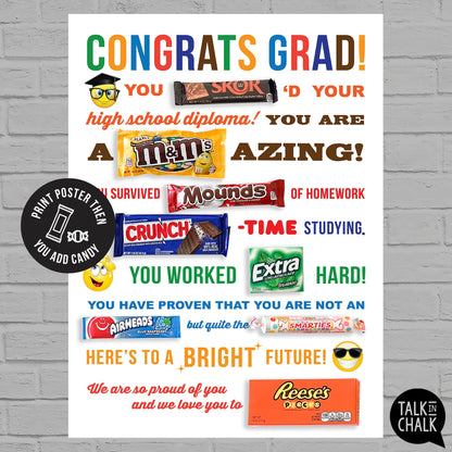 Congrats Grad Candy Gram Printable 18x24 Poster, DIY Congratulations Card for Son, Daughter