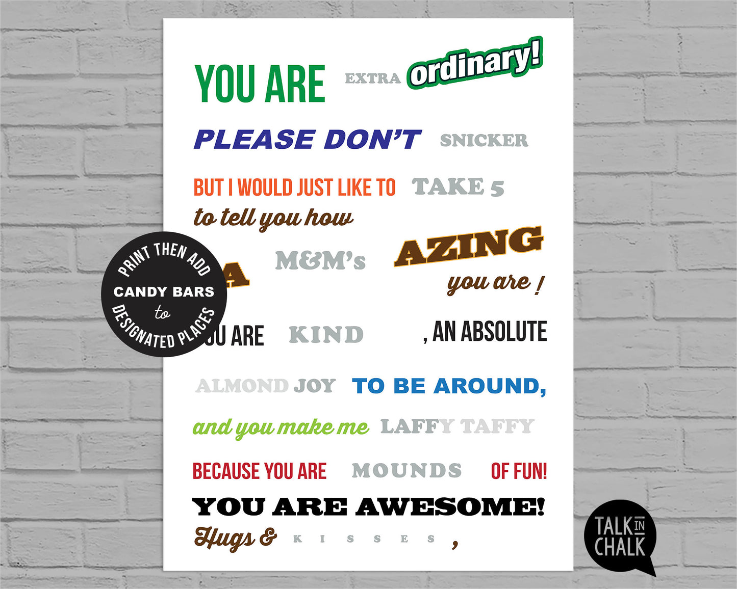 You Are Awesome Candy Gram Printable, 18x24 Poster Size | DIY Thank You Card for Friend