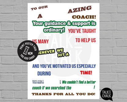 Sports Coach Candy Gram PRINTABLE, 18x24 Poster Size, Coach Gift, End of the Season, Soccer, Basketball