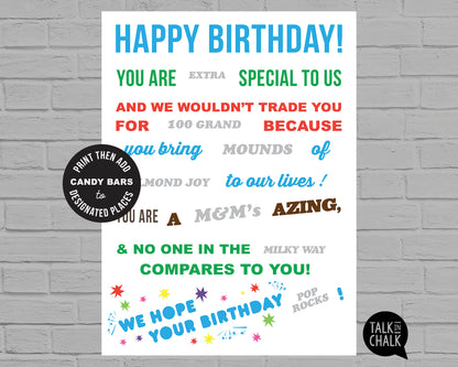 Happy Birthday Candy Gram Printable 18x24 Poster,  Fun Birthday Gift Idea for Loved One