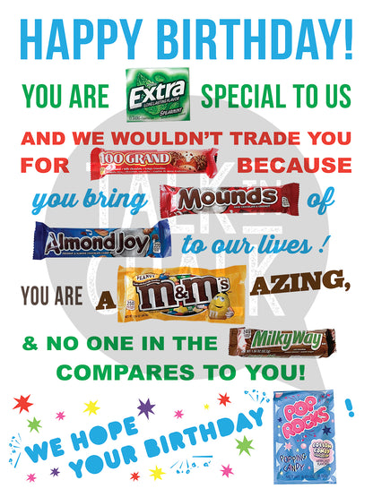 Happy Birthday Candy Gram Printable 18x24 Poster,  Fun Birthday Gift Idea for Loved One