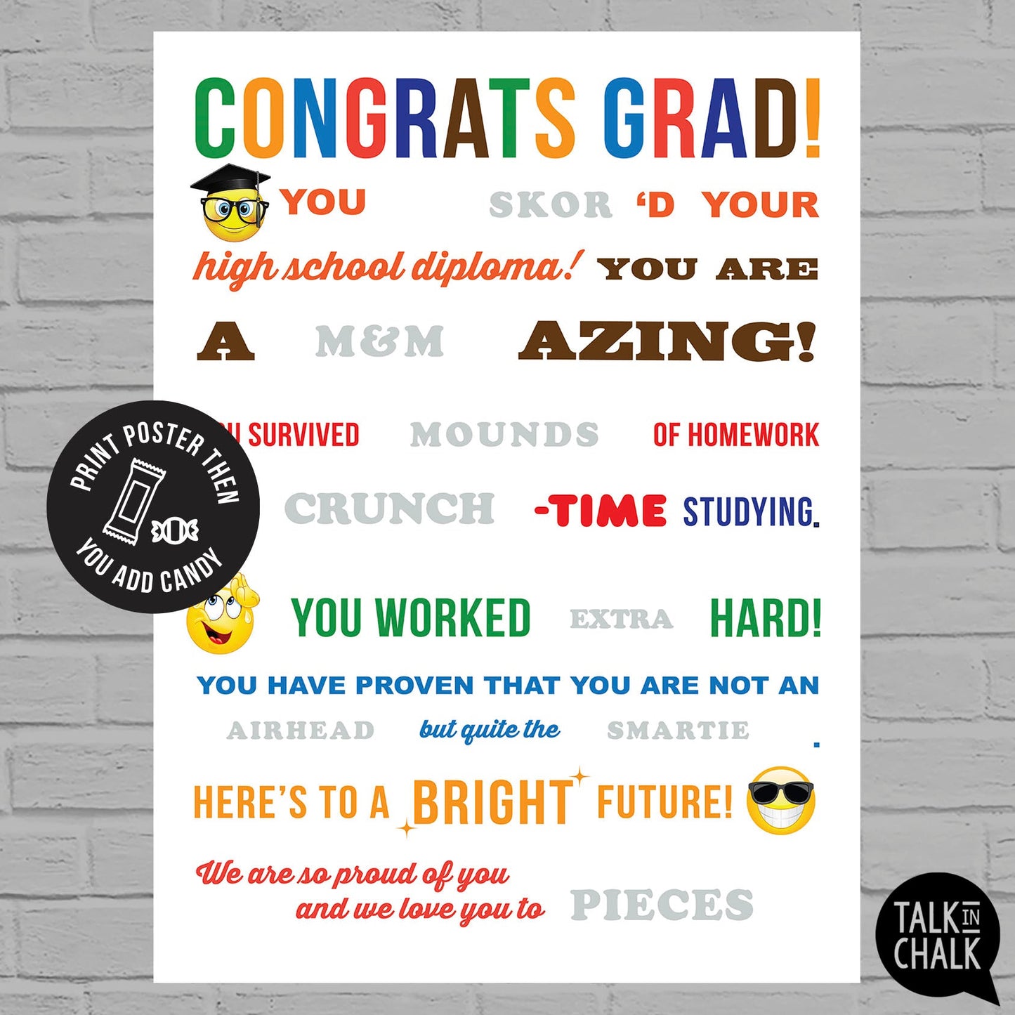 Congrats Grad Candy Gram Printable 18x24 Poster, DIY Congratulations Card for Son, Daughter