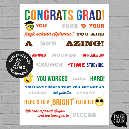 Congrats Grad Candy Gram Printable 18x24 Poster, DIY Congratulations Card for Son, Daughter