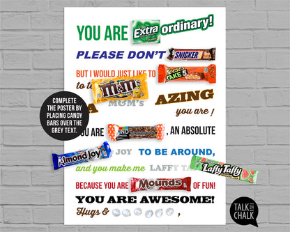 You Are Awesome Candy Gram Printable, 18x24 Poster Size | DIY Thank You Card for Friend