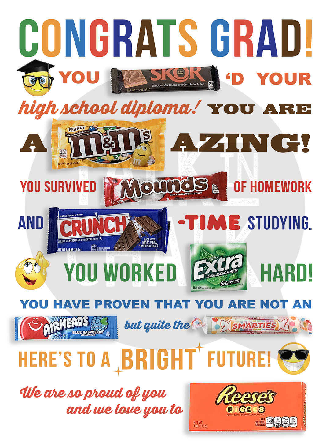 Congrats Grad Candy Gram Printable 18x24 Poster, DIY Congratulations Card for Son, Daughter