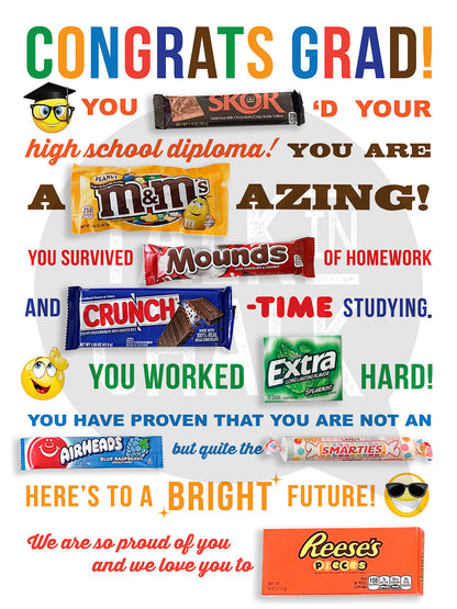 Congrats Grad Candy Gram Printable 18x24 Poster, DIY Congratulations Card for Son, Daughter