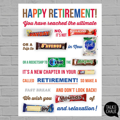Funny Retirement Candy Gram Printable Poster, Candy Board for Retiree