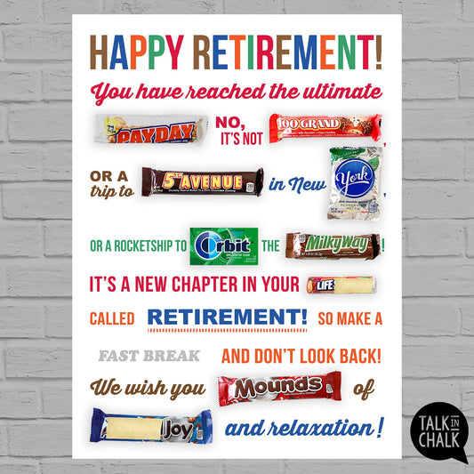 Funny Retirement Candy Gram Printable Poster, Candy Board for Retiree