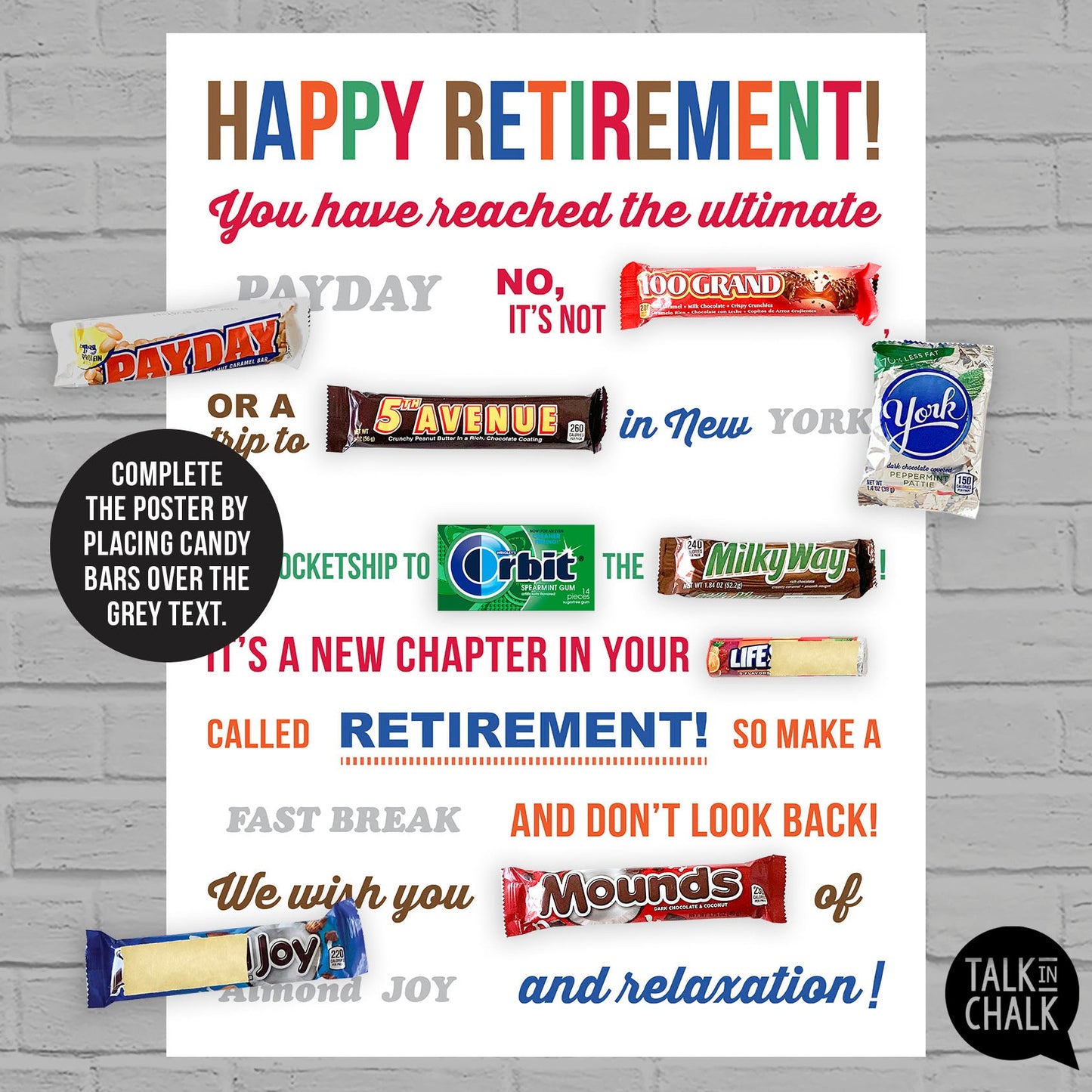 Funny Retirement Candy Gram Printable Poster, Candy Board for Retiree