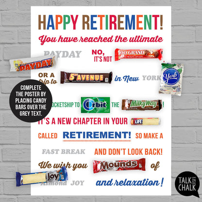 Funny Retirement Candy Gram Printable Poster, Candy Board for Retiree