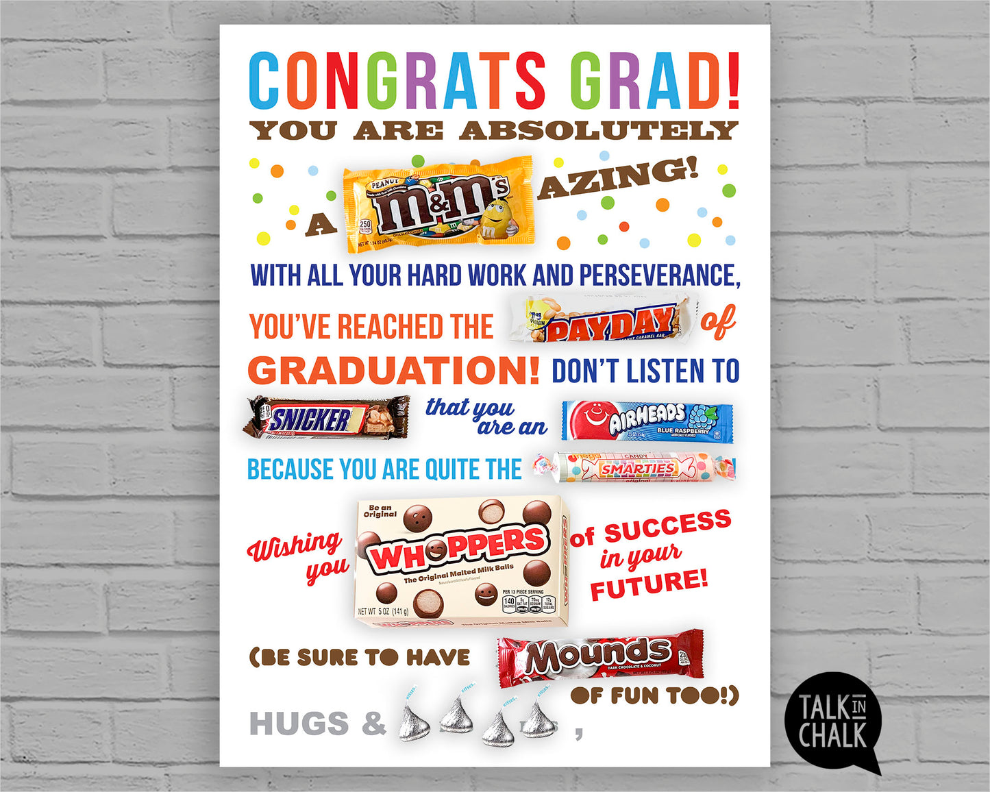 Congrats GRAD Candy Gram PRINTABLE 18x24 Poster, DIY Congratulations Card for Son, Daughter