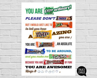 You Are Awesome Candy Gram Printable, 18x24 Poster Size | DIY Thank You Card for Friend