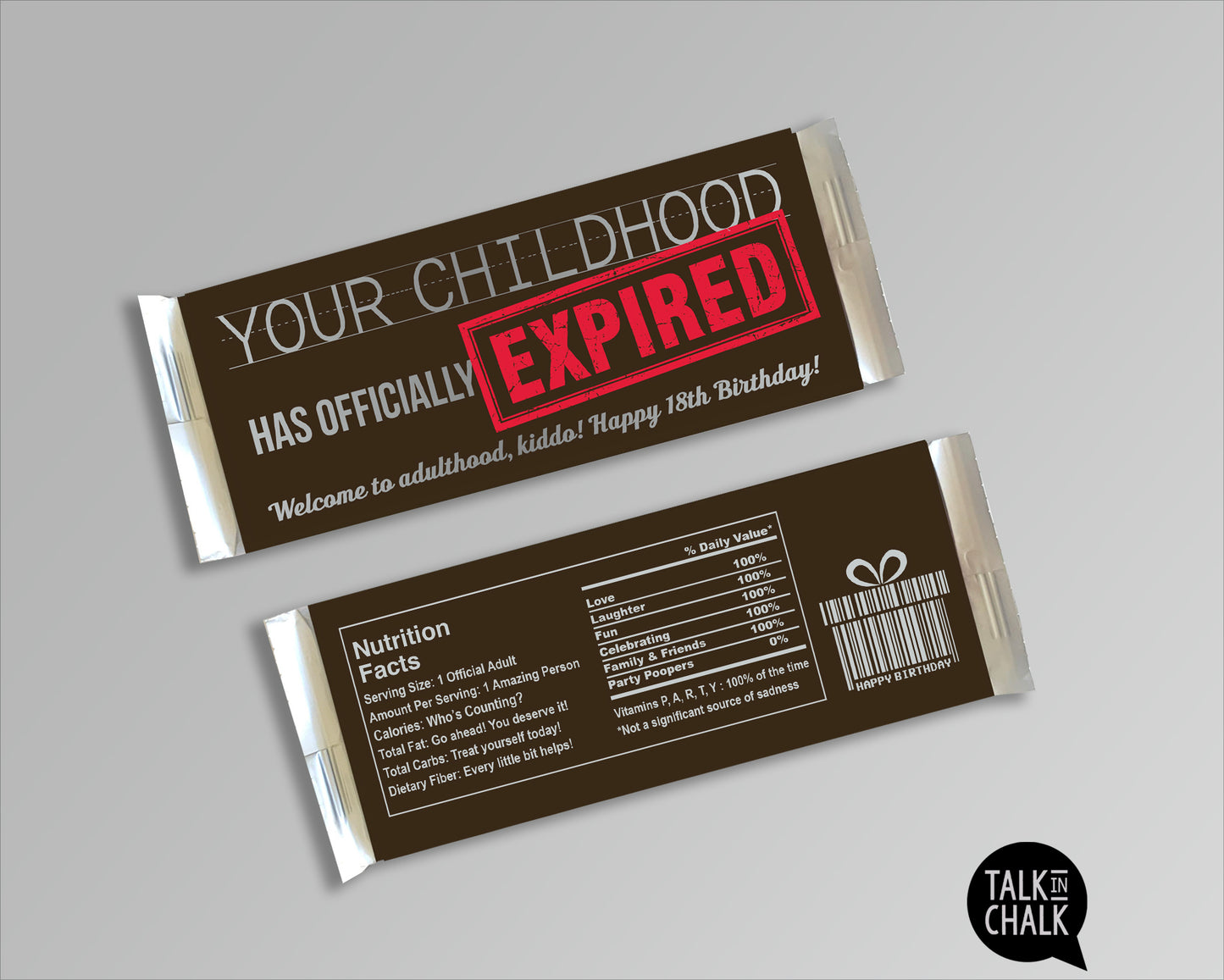 Funny 18th Birthday Printable Wrapper for Chocolate Candy Bar, Birthday Card Alternative