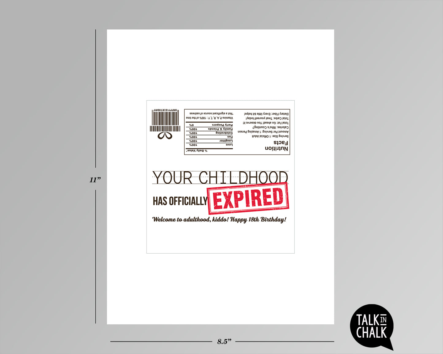 Funny 18th Birthday Printable Wrapper for Chocolate Candy Bar, Birthday Card Alternative