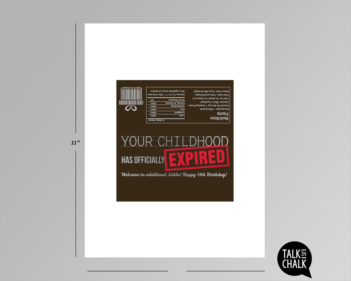 Funny 18th Birthday Printable Wrapper for Chocolate Candy Bar, Birthday Card Alternative