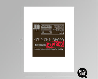 Funny 18th Birthday Printable Wrapper for Chocolate Candy Bar, Birthday Card Alternative
