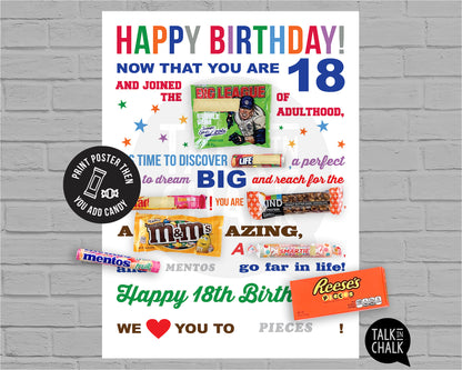 18th Birthday Candy Gram PRINTABLE Poster, DIY Birthday Candy Poster for Son, Daughter