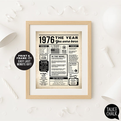 1976 The Year You Were Born Newspaper Printable, Last Minute 50th Birthday Gift Idea