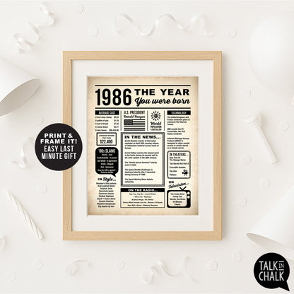 1986 The Year You Were Born Newspaper Printable, Last Minute 40th Birthday Gift Idea