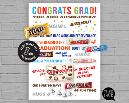 Congrats GRAD Candy Gram PRINTABLE 18x24 Poster, DIY Congratulations Card for Son, Daughter