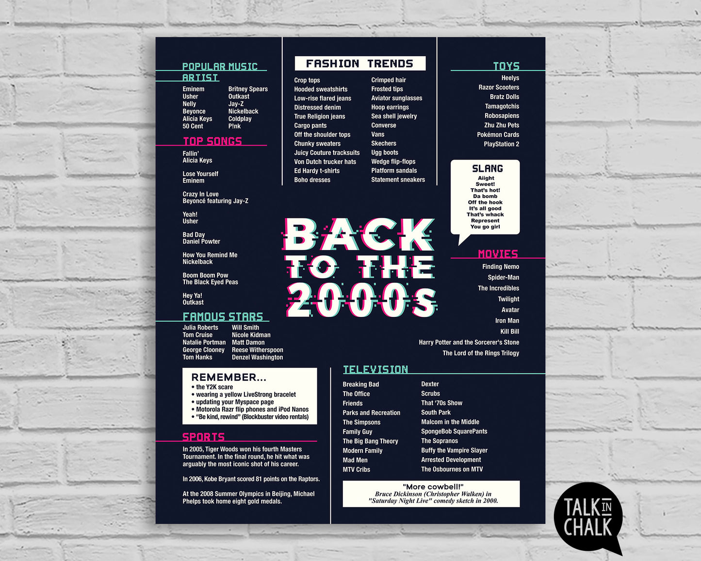 Back to the 2000s Printable Poster, Y2K themed Party Decor, 20 Year Reunion Ideas