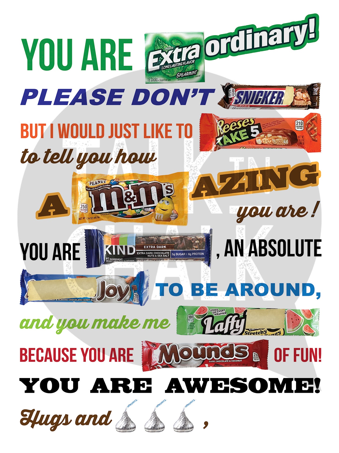 You Are Awesome Candy Gram Printable, 18x24 Poster Size | DIY Thank You Card for Friend