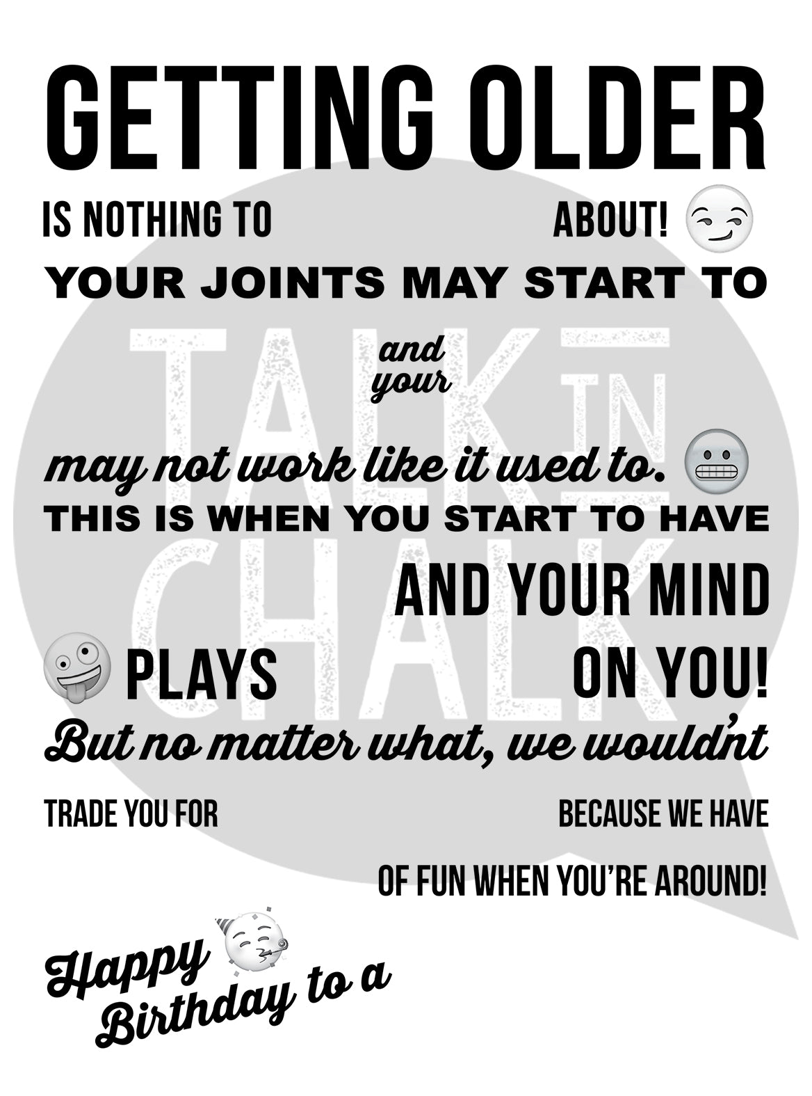 Getting Older Candy Gram Printable, DIY Birthday Card Poster, Over the Hill Birthday Candygram