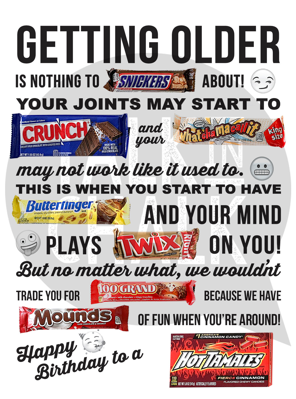 Getting Older Candy Gram Printable, DIY Birthday Card Poster, Over the Hill Birthday Candygram