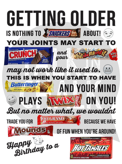 Getting Older Candy Gram Printable, DIY Birthday Card Poster, Over the Hill Birthday Candygram