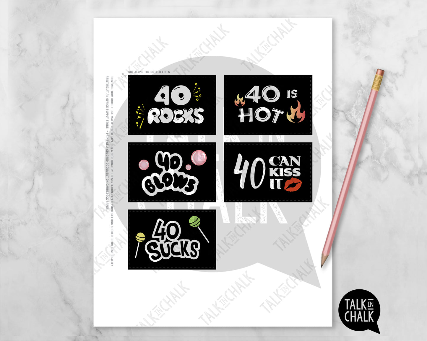 Funny 40th Birthday PRINTABLE Mini Signs, 40 Sucks, 40 Can Kiss it, 40 is Hot, 40 Rocks, Candy Signs