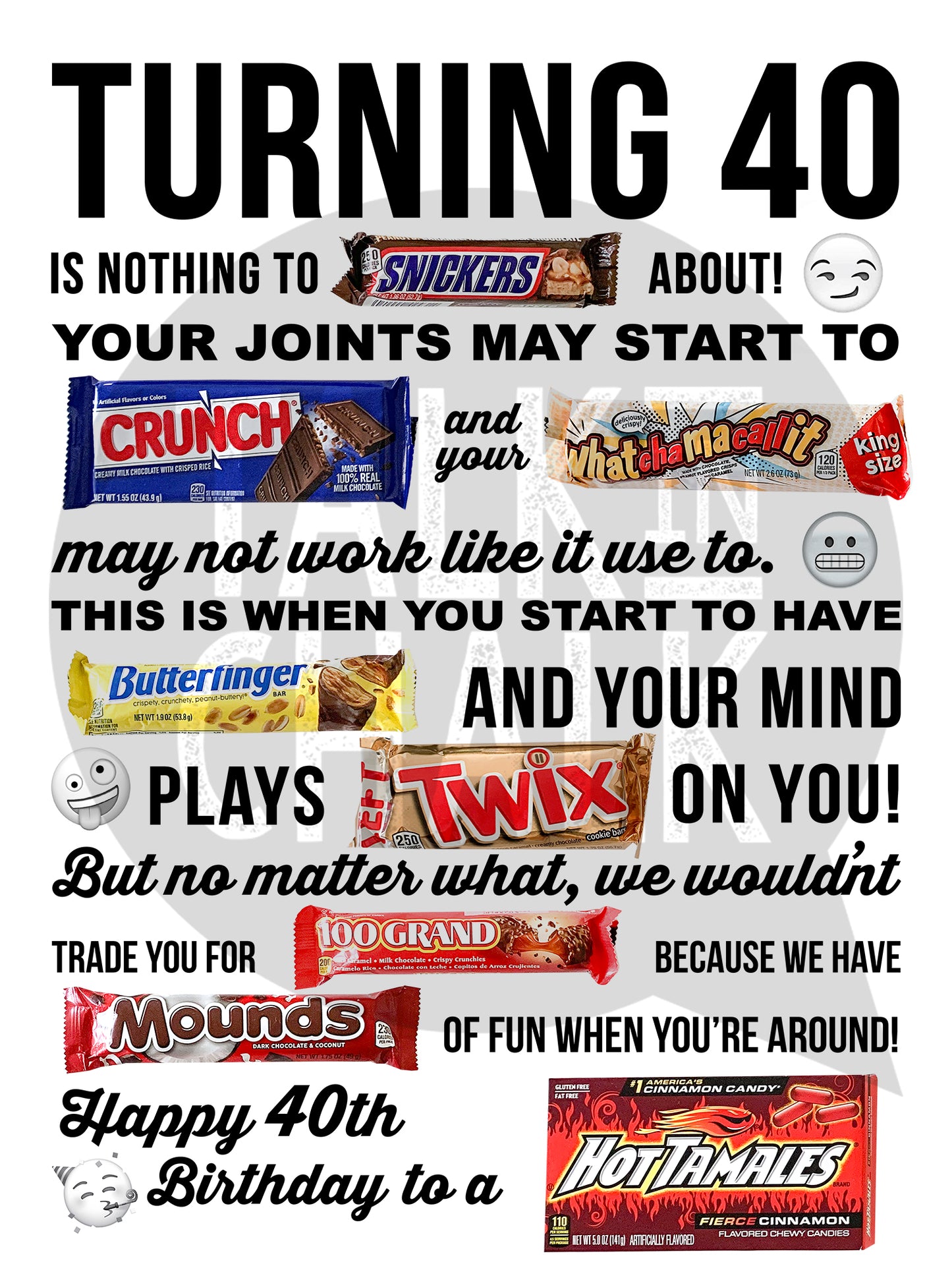 Funny 40th Birthday Candy Poster | Turning 40 Candygram Printable | Born in 1986 Gag Gift