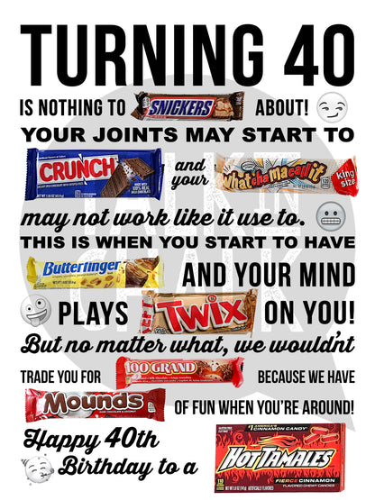 Funny 40th Birthday Candy Poster | Turning 40 Candygram Printable | Born in 1986 Gag Gift