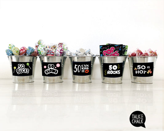 Funny 50th Birthday Printable Mini Signs, 50 Sucks, 50 Can Kiss it, 50 is Hot, 50 Rocks, Candy Signs