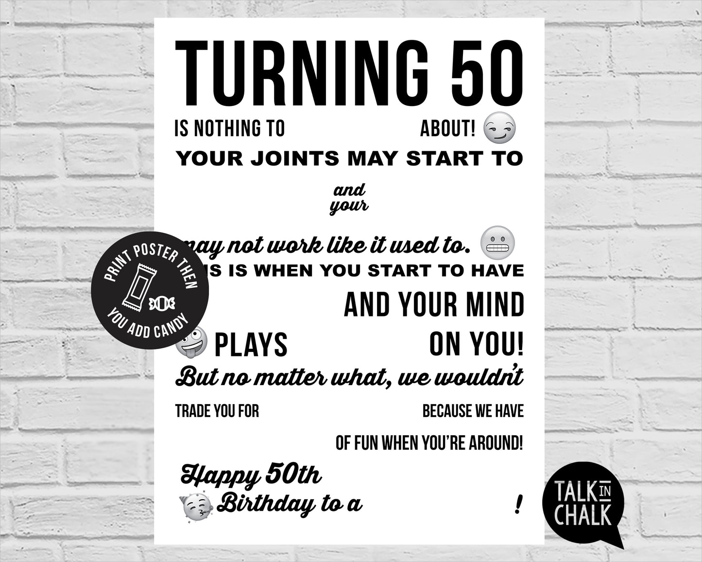 Funny 50th Birthday Candy Poster | Turning 50 Candygram Printable | Born in 1976 Gag Gift