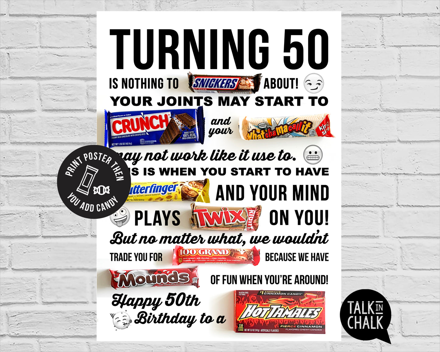Funny 50th Birthday Candy Poster | Turning 50 Candygram Printable | Born in 1976 Gag Gift