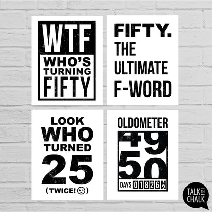 Funny 50th Birthday Printable Sign Pack, Sarcastic 50th Birthday Party Decorations