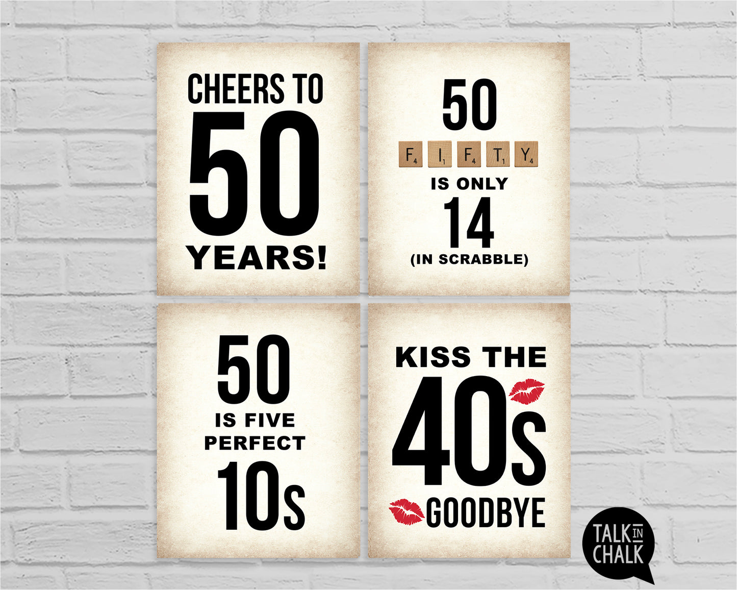 50th Birthday PRINTABLE Sign Pack - Set of 4 Signs, Instant Download