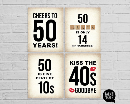 50th Birthday PRINTABLE Sign Pack - Set of 4 Signs, Instant Download