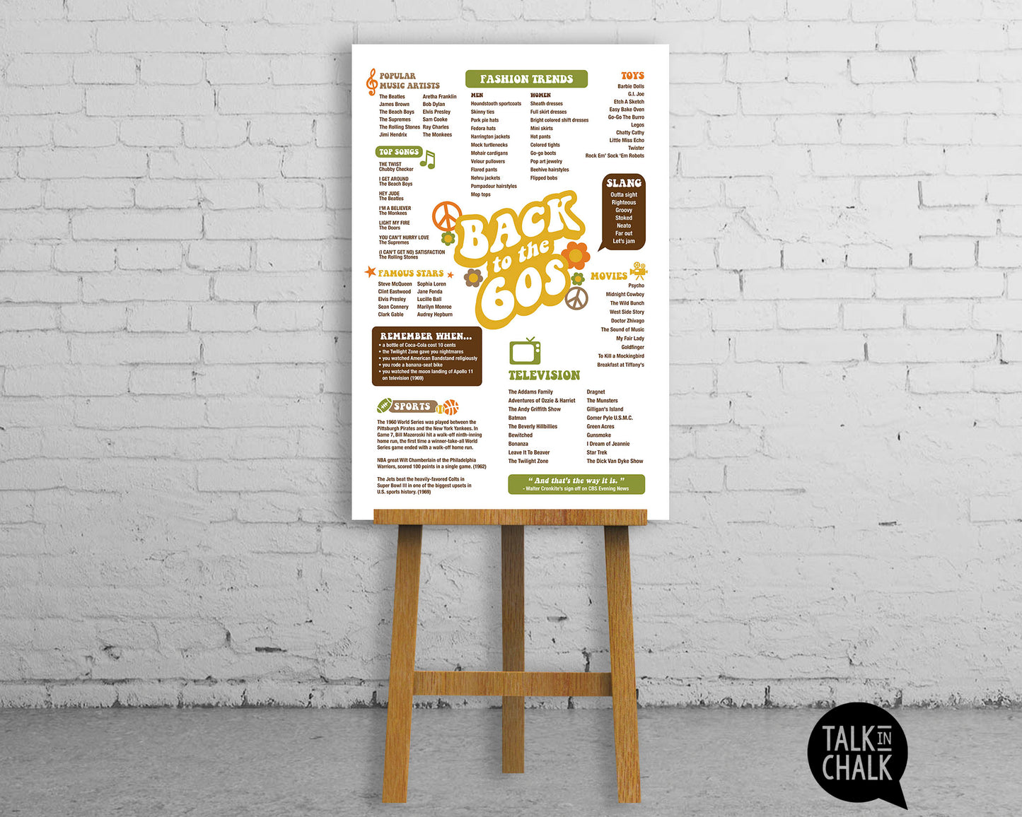 Back to the 60s Printable Poster, Printer-Friendly Sixties themed Party Decorations