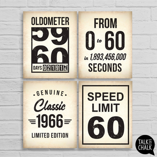 60th Birthday Decorations Printable, 1966 Birthday Sign Set, Classic Car Theme, Vintage Party Decor