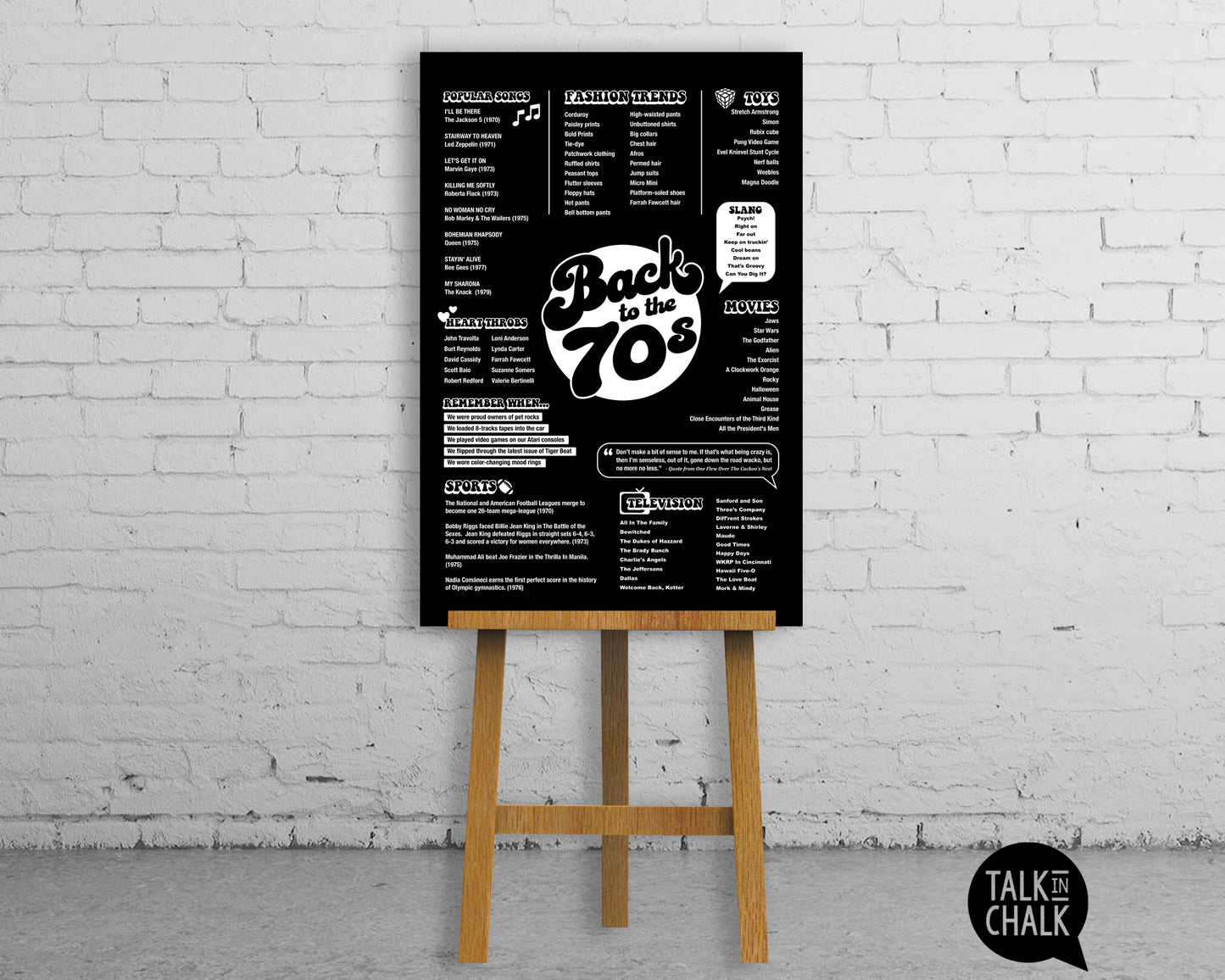 Back to the 70s Printable Poster - Black and White, Seventies Party Decor, 50 Year Reunion Ideas