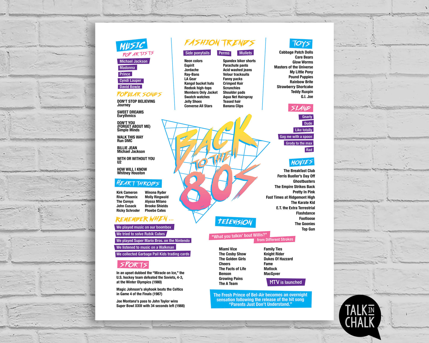 Back to the 80s Printable Poster, Printer-Friendly Eighties themed Party Decor